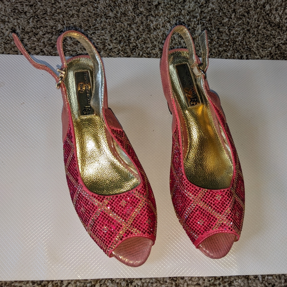 Bruno Giordano rhinestone peep toe slingbacks 39